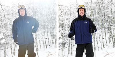 Left, a shot with a visible flare, and right, the same subject, with the lens protected from light by a lens hood.